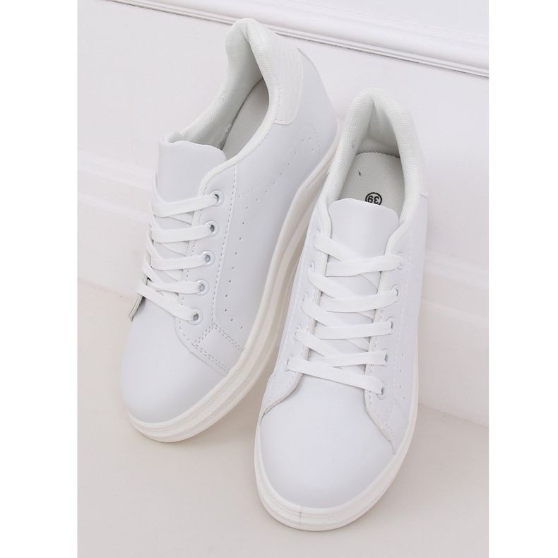 Blanc MY-0367 Baskets blanches sur talon compensé caché 1