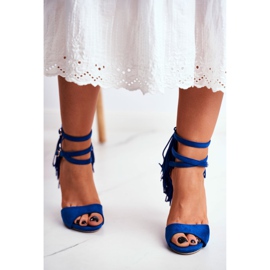 LU BOO Sandales Pour Femmes Sur Un Talon Haut Gladiator Bleu Carnaval 2