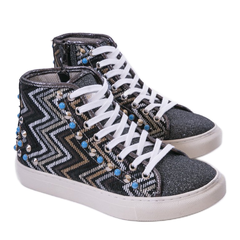 Baskets montantes noires richement décorées D17-27027 le noir multicolore 1