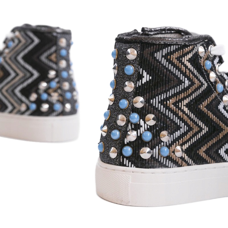 Baskets montantes noires richement décorées D17-27027 le noir multicolore 2