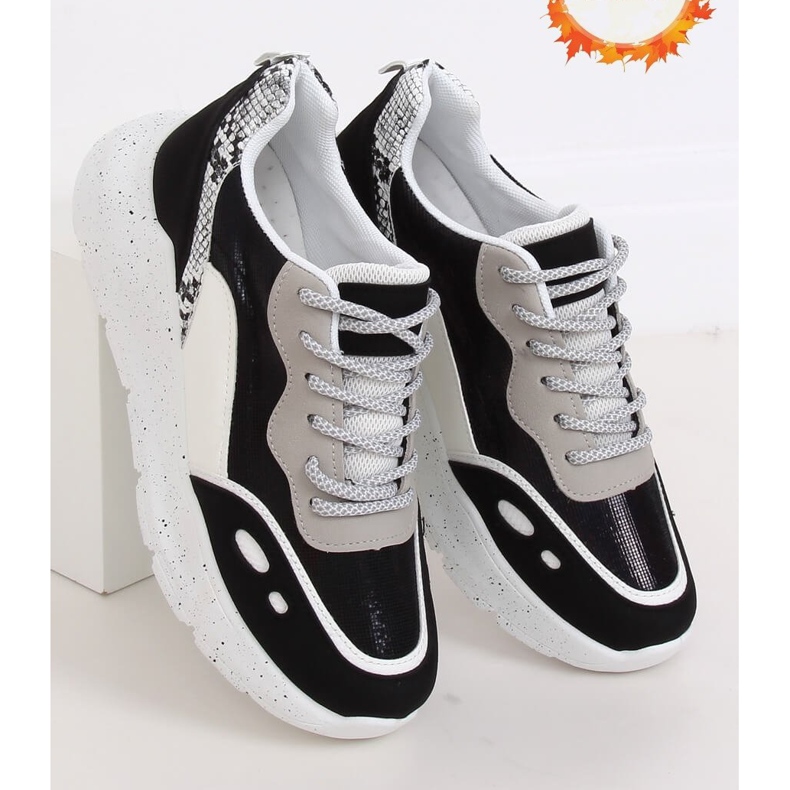 Chaussures de sport noires et blanches LL1771 Noir 1