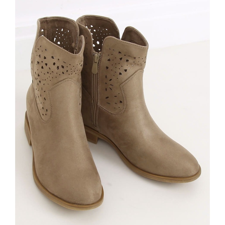 Boots ajourées à talon caché beige CH2008 Beige brun 2
