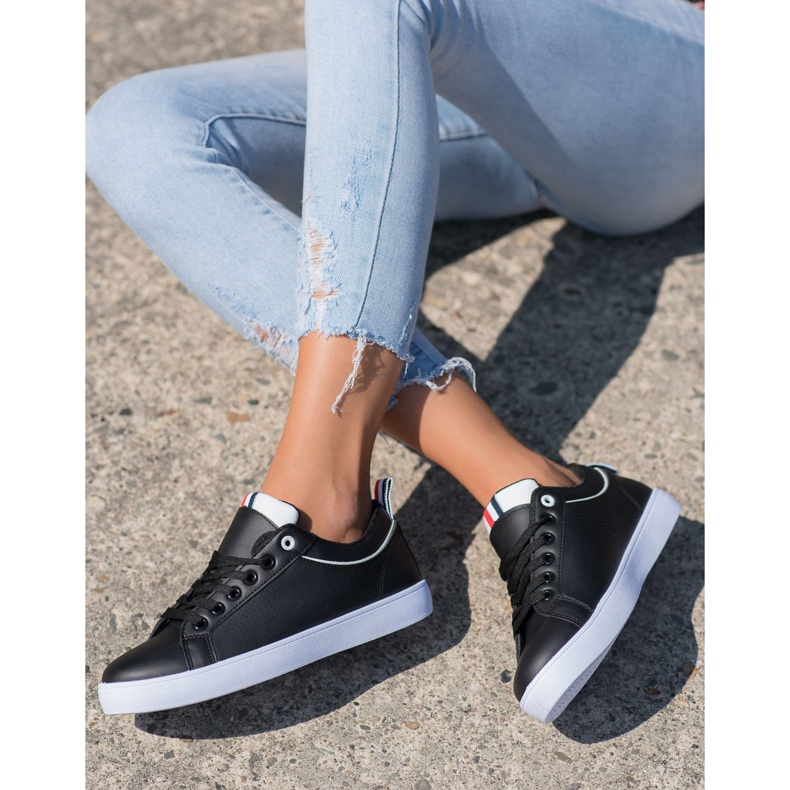 SHELOVET Baskets élégantes en cuir écologique noir 2