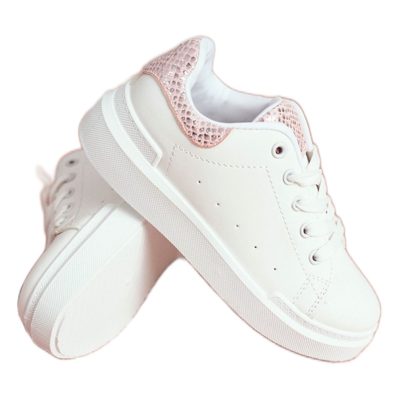 FRROCK Chaussures de sport à lacets Ilonka blanches pour enfants rose 3