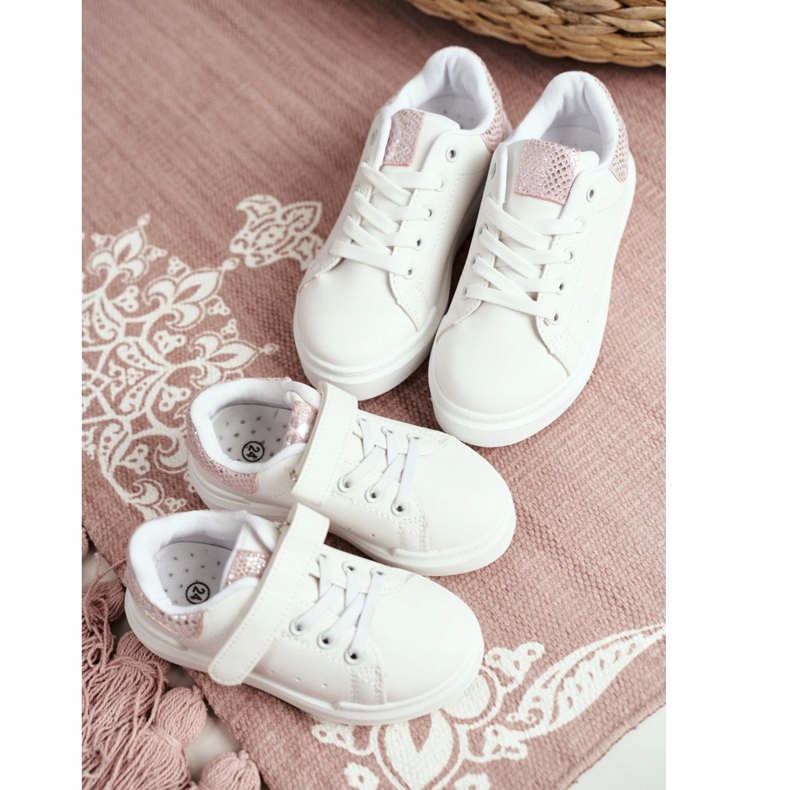 FRROCK Chaussures de sport à lacets Ilonka blanches pour enfants rose 1