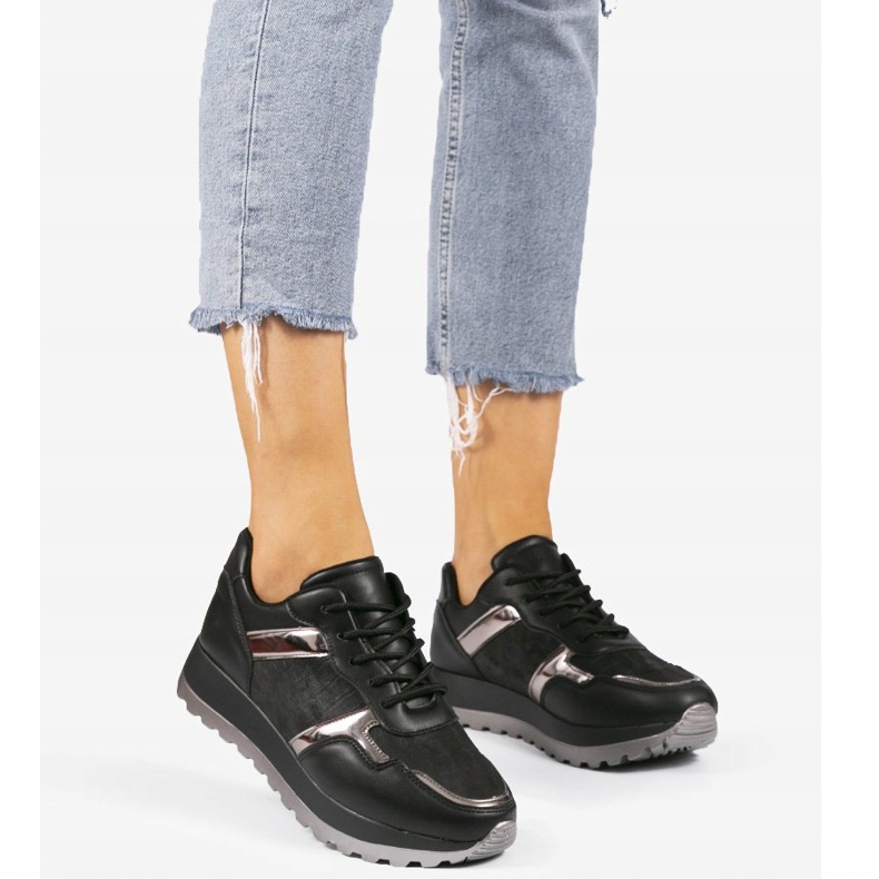 Baskets de sport en cuir écologique noir 2019-447 2