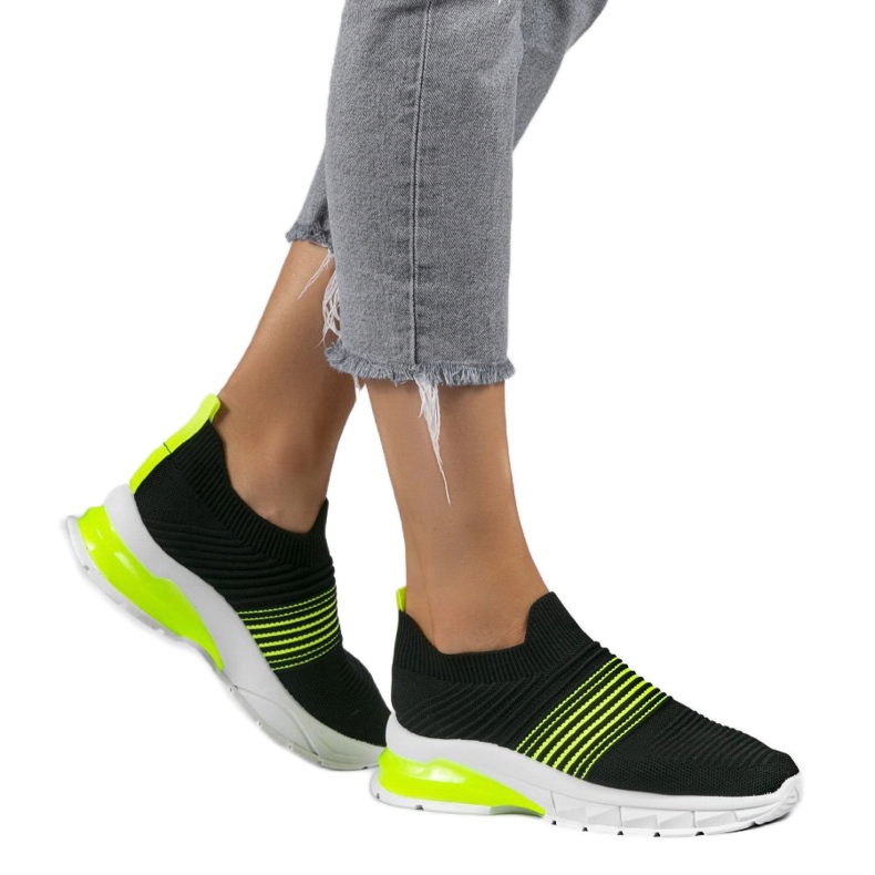 Chaussures de sport noires et vertes sans lacets 8087-SP le noir 1