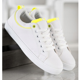 SHELOVET Baskets élégantes en cuir écologique blanche jaune 2