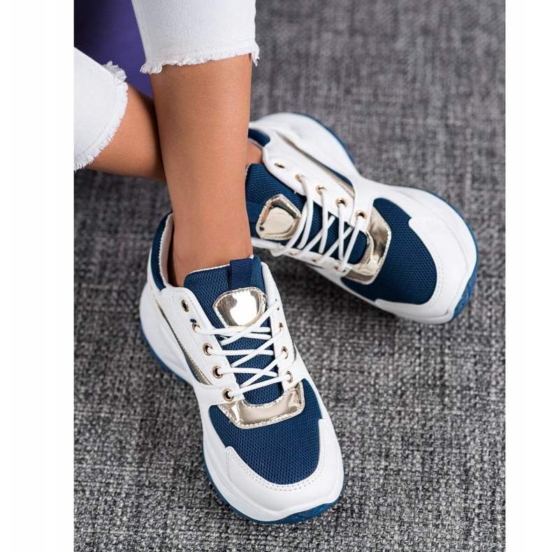 Ideal Shoes Baskets de sport élégantes blanche bleu marin 2