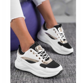 Ideal Shoes Baskets de sport élégantes blanc noir 2