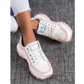 SHELOVET Baskets en cuir écologique blanc rose 1