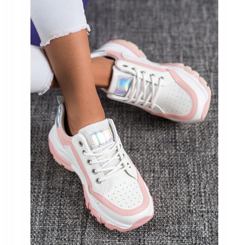 SHELOVET Baskets en cuir écologique blanche rose 1