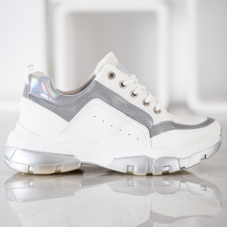 SHELOVET Baskets en cuir écologique blanc gris 2