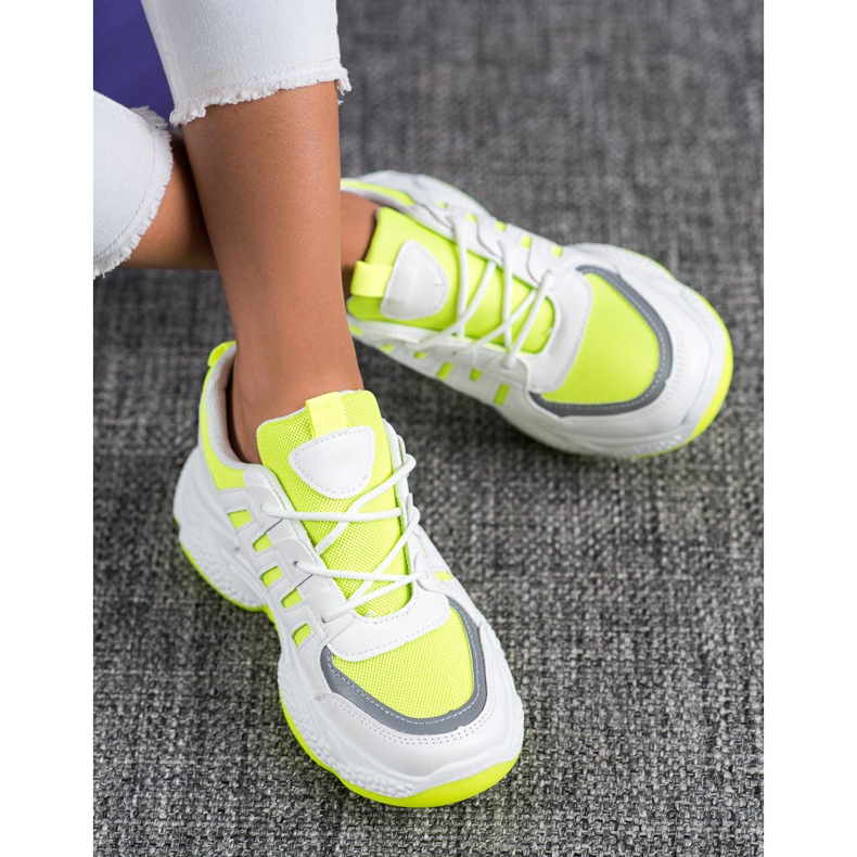 SHELOVET Baskets confortables avec maille blanche jaune 2