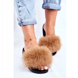 Chaussons Femme Fourrure Naturelle Camel Bushido brun 1
