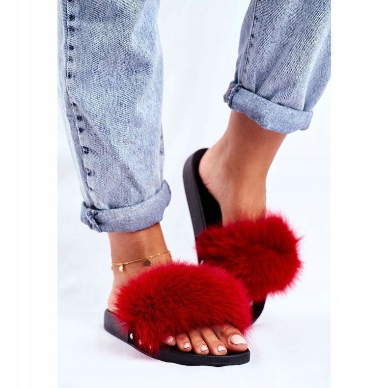 Chaussons Femme Fourrure Naturelle Rouge Bushido 1 Chaussons Femme Fourrure Naturelle Rouge Bushido 1