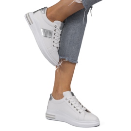 Baskets à la mode blanches avec éco-cuir C912 argent gris 1
