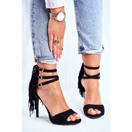 LU BOO Sandales pour femmes sur un talon haut gladiateur noir carnaval 2