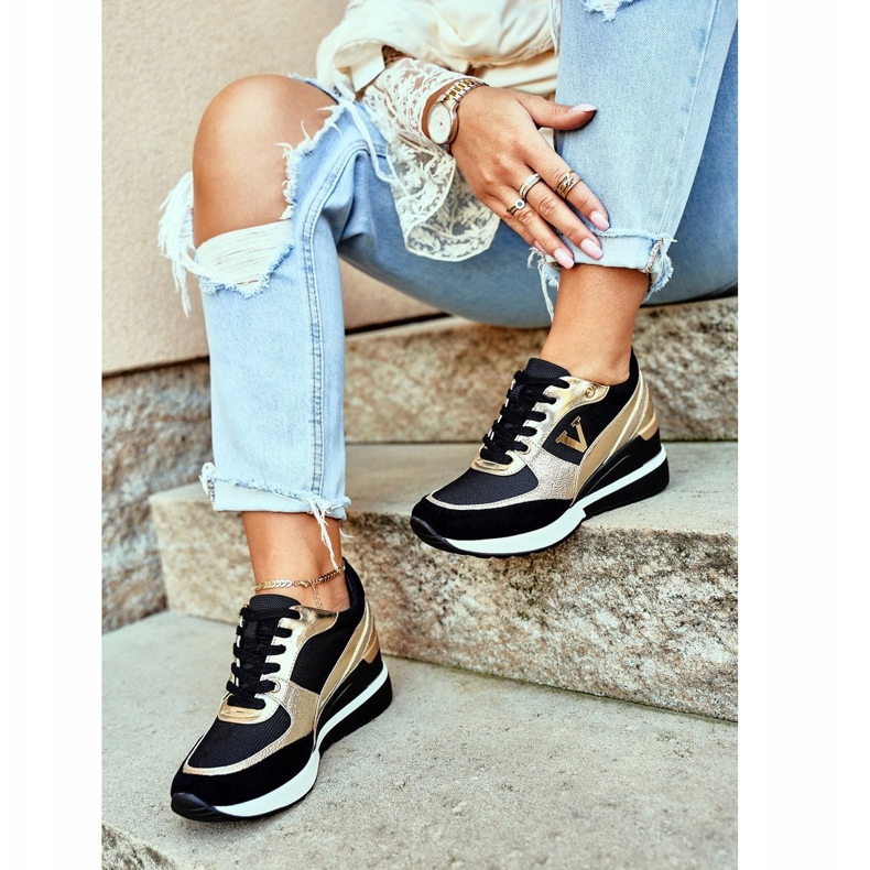 Vinceza Chaussures de sport pour femmes Sneakers Noir et or 21-10574 le noir jaune 1 Vinceza Chaussures de sport pour femmes Sneakers Noir et or 21-10574 le noir jaune 1
