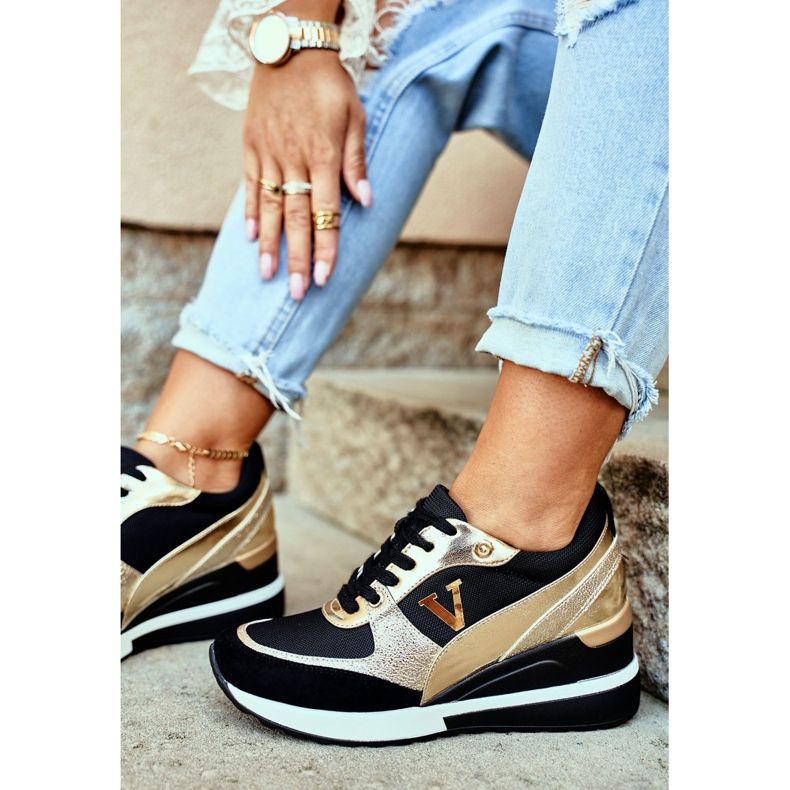 Vinceza Chaussures de sport pour femmes Sneakers Noir et or 21-10574 le noir jaune 2 Vinceza Chaussures de sport pour femmes Sneakers Noir et or 21-10574 le noir jaune 2