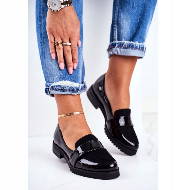 Mocassins Femme Lordsy Cuir Verni Noir Nicole 2589 1