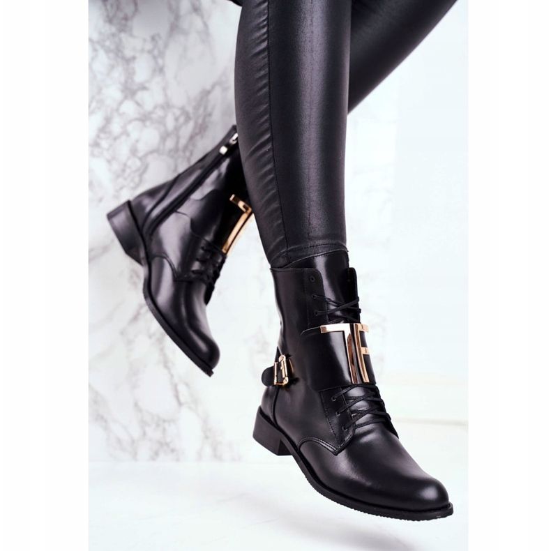 Bottines Femme Nicole Cuir Noir 2591 doré 2