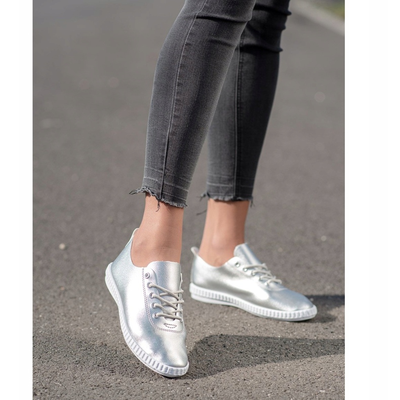 SHELOVET Baskets argentées avec cuir écologique 1 SHELOVET Baskets argentées avec cuir écologique 1