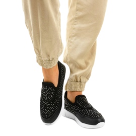 Chaussures de sport à enfiler noires et blanches B84-1 1