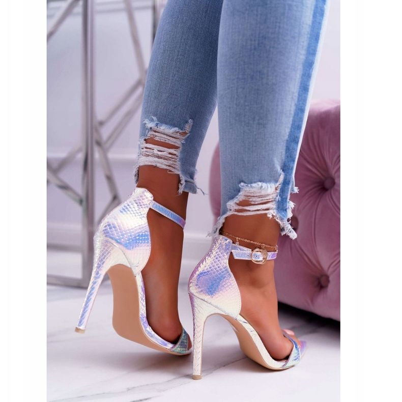 Sandales À Talons Hauts Pour Femmes Lu Boo Opalescent Debbi blanche rose argent 2 Sandales À Talons Hauts Pour Femmes Lu Boo Opalescent Debbi blanche rose argent 2