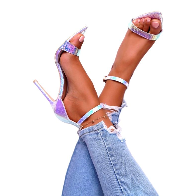 Sandales À Talons Hauts Pour Femmes Lu Boo Opalescent Debbi blanche rose argent 3 Sandales À Talons Hauts Pour Femmes Lu Boo Opalescent Debbi blanche rose argent 3