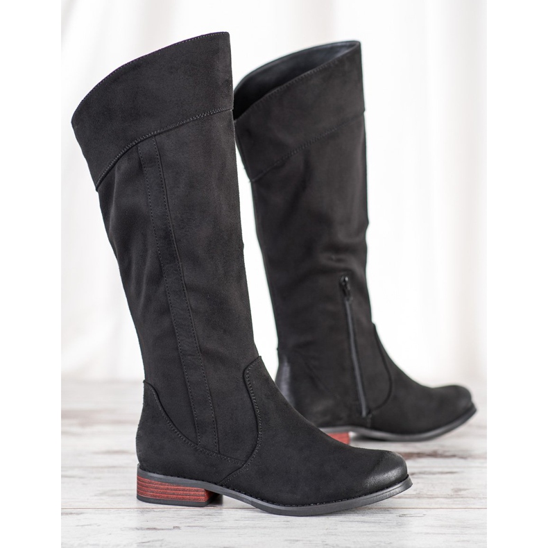 Goodin Bottes en daim au-dessus du genou le noir 1