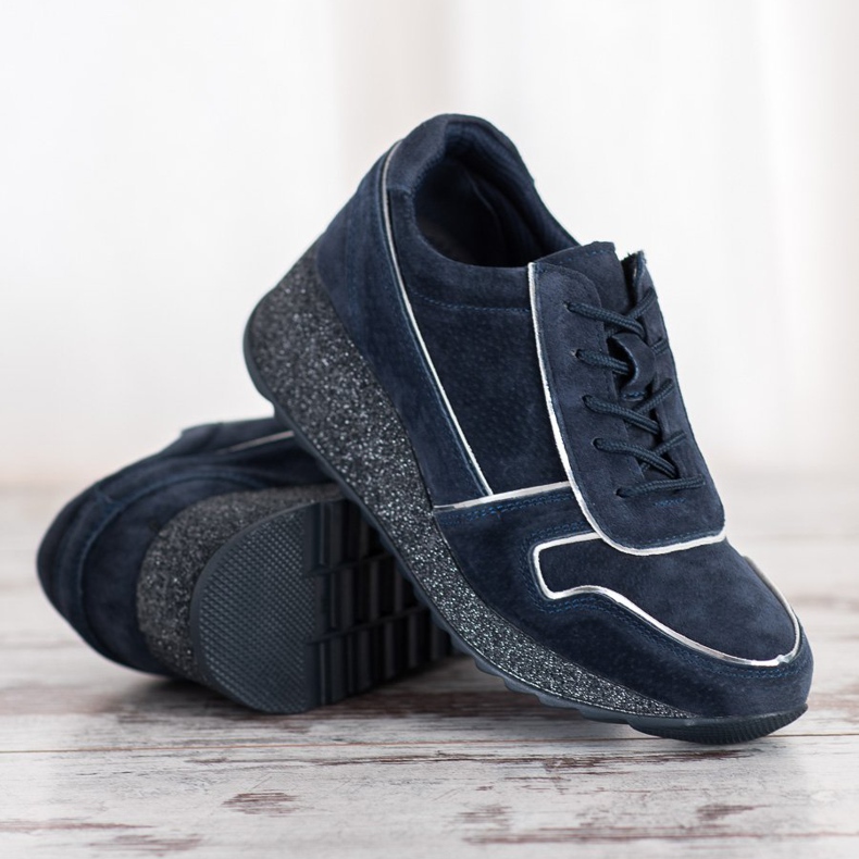 Filippo Baskets en cuir à plateforme scintillante bleu 2