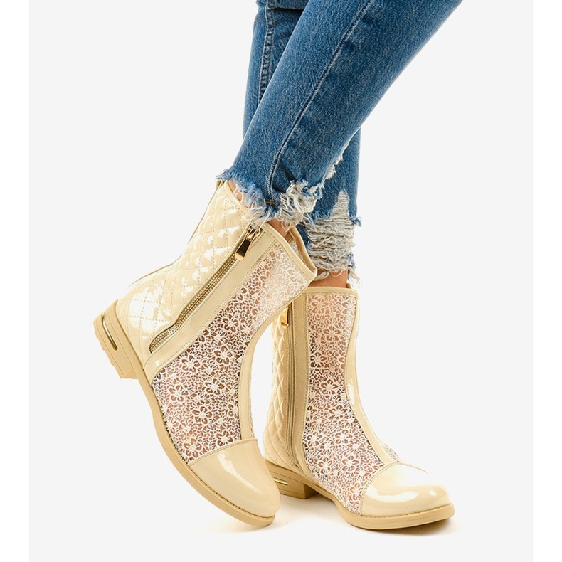 Bottines plates ajourées beiges X362-2 1