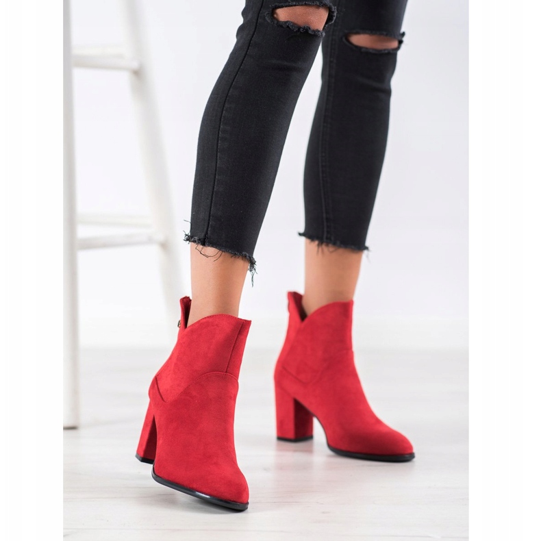 SHELOVET Bottines à talons en daim rouge 1