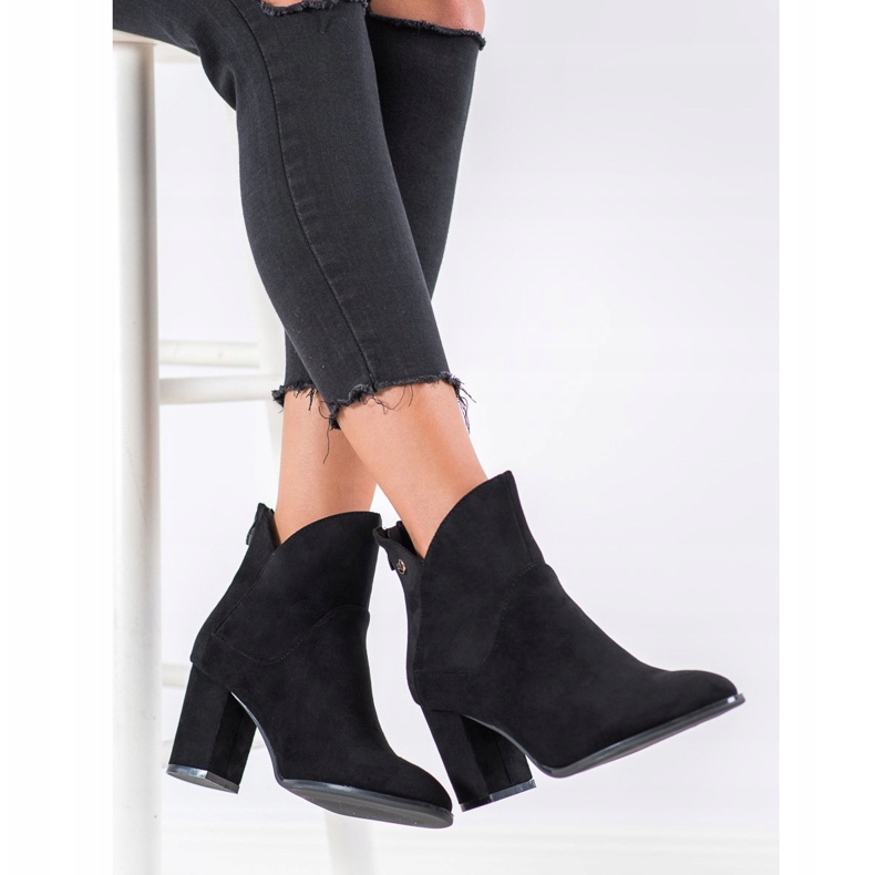 SHELOVET Bottines à talons en daim le noir 1