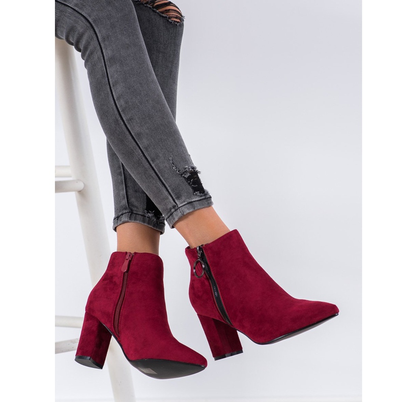 Small Swan Bottines en daim avec fermeture éclair rouge 1