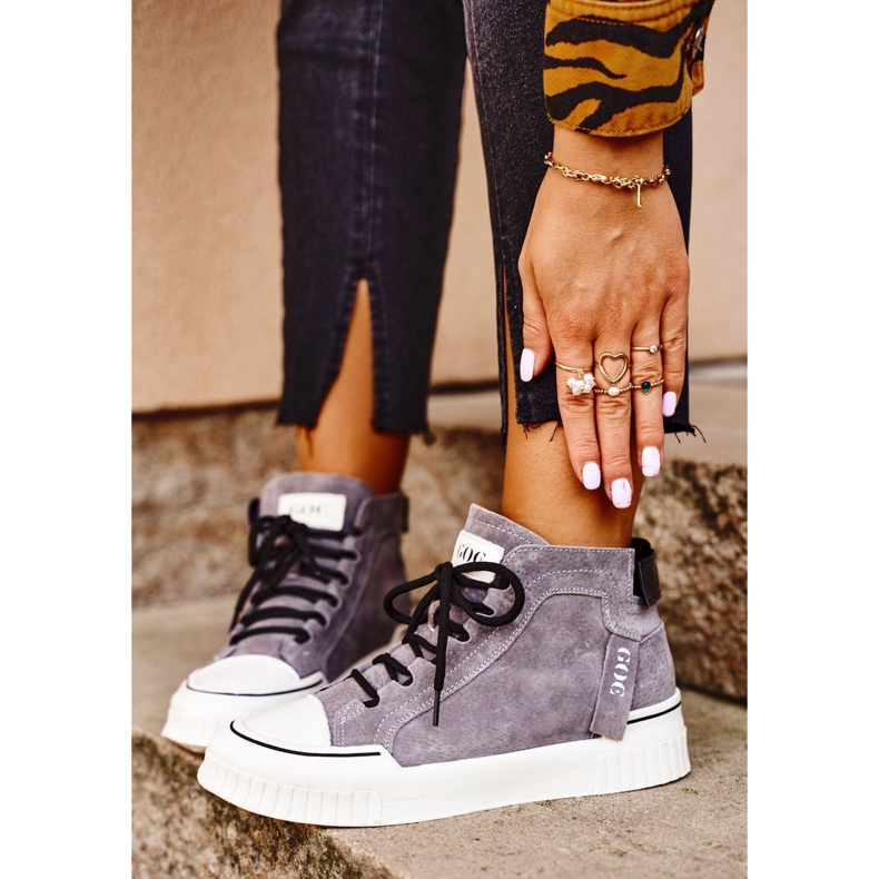 Chaussures de sport en cuir pour femmes GOE Gris GG2N3079 brun 1