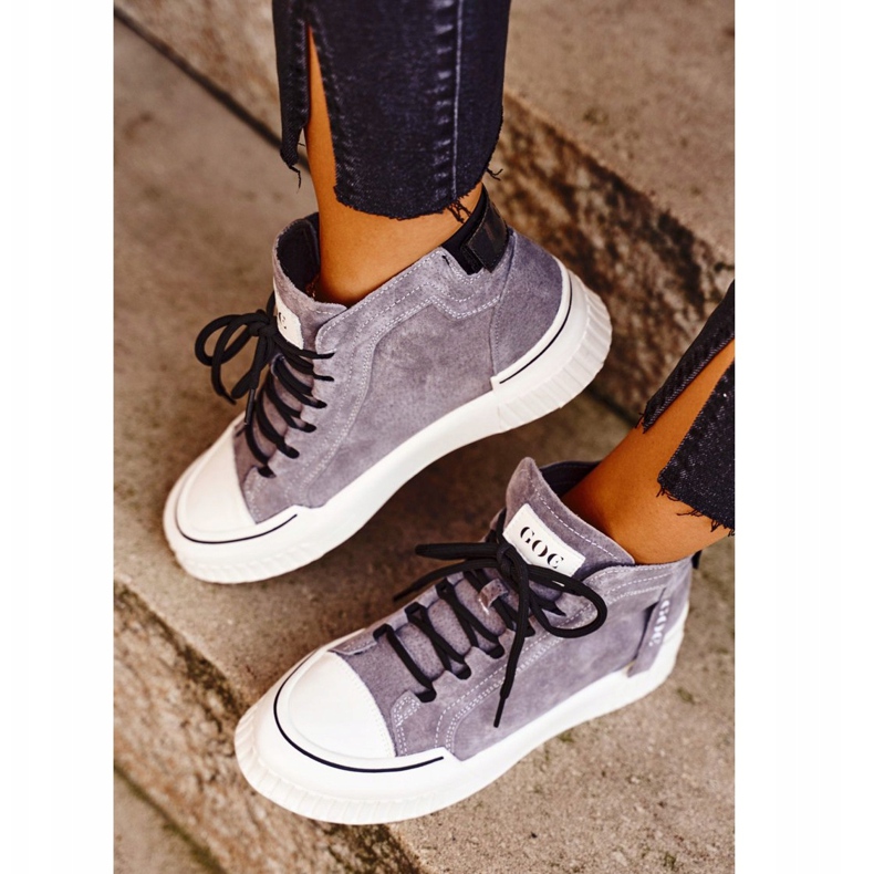 Chaussures de sport en cuir pour femmes GOE Gris GG2N3079 brun 2