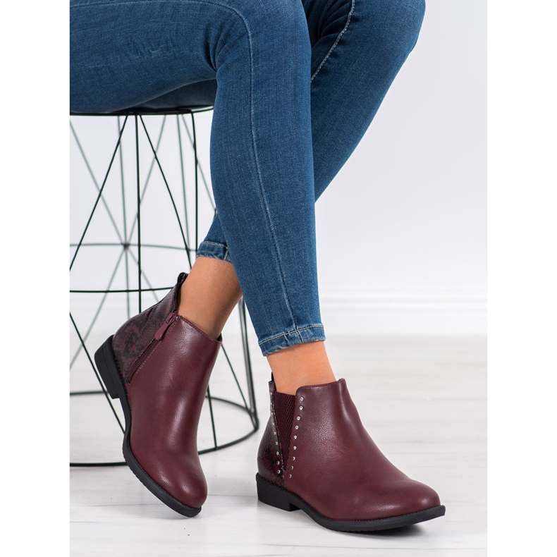 Small Swan Bottines bordeaux à imprimé serpent rouge 1