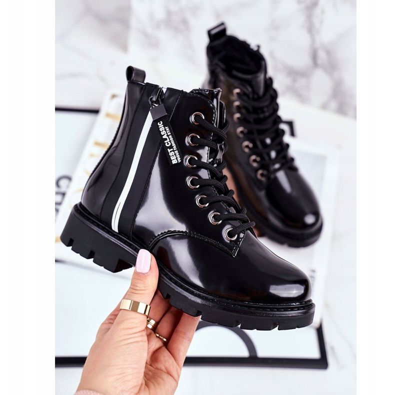 Vinceza Bottines Enfant Chaudes à Fermeture Laquée Noir Falcon 1