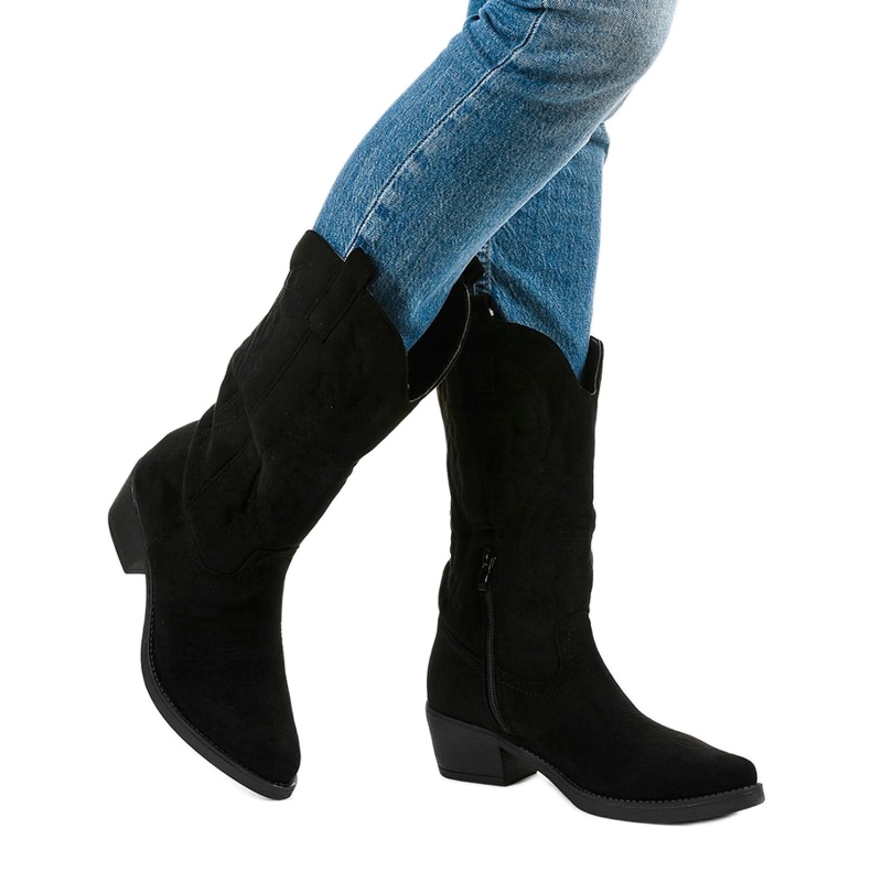 Bottes de cowboy hautes Nomia en daim noir le noir 1