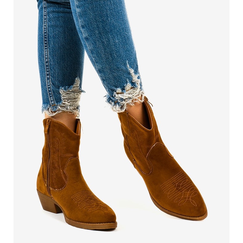 Bottes de cowboy hautes en daim marron Kainella brun 1
