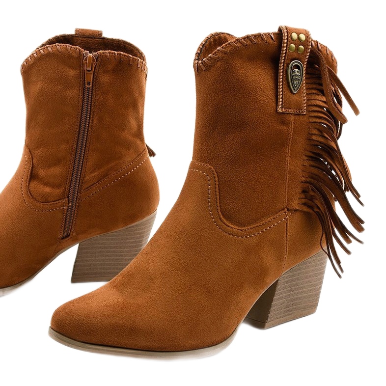 Bottes de cowboy en daim camel de Lamimeila brun 1