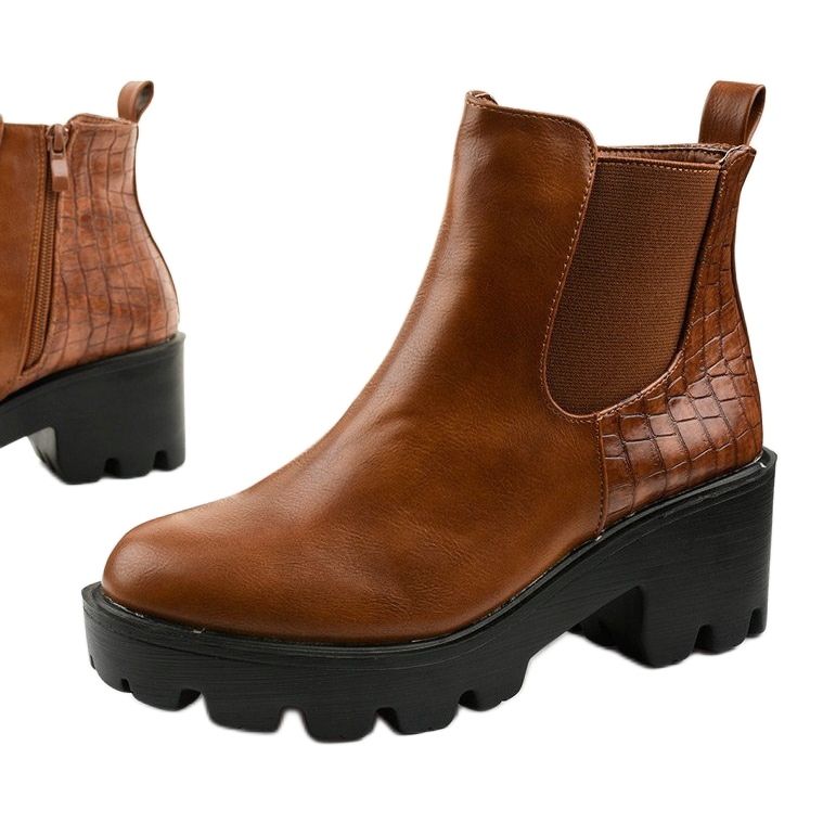 Bottines plates marron en éco-cuir Established brun 1
