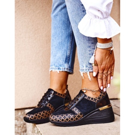 S.Barski Chaussures Sport Femme Baskets Cuir Noir Metronus beige le noir d'or 1