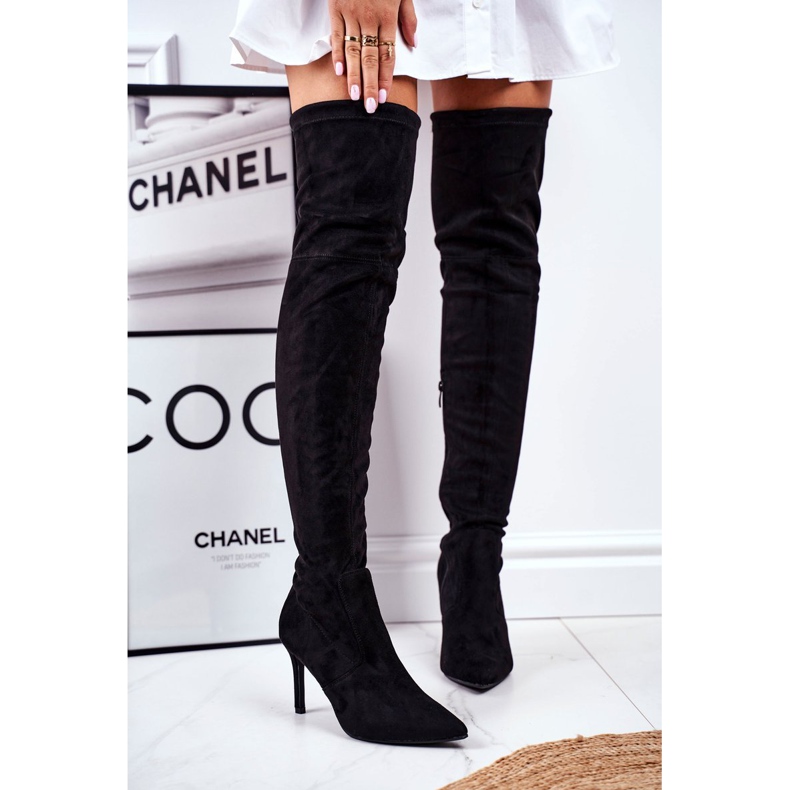 S.Barski Bottes Pour Femmes À Talons Hauts En Daim Noir Huanto le noir 1