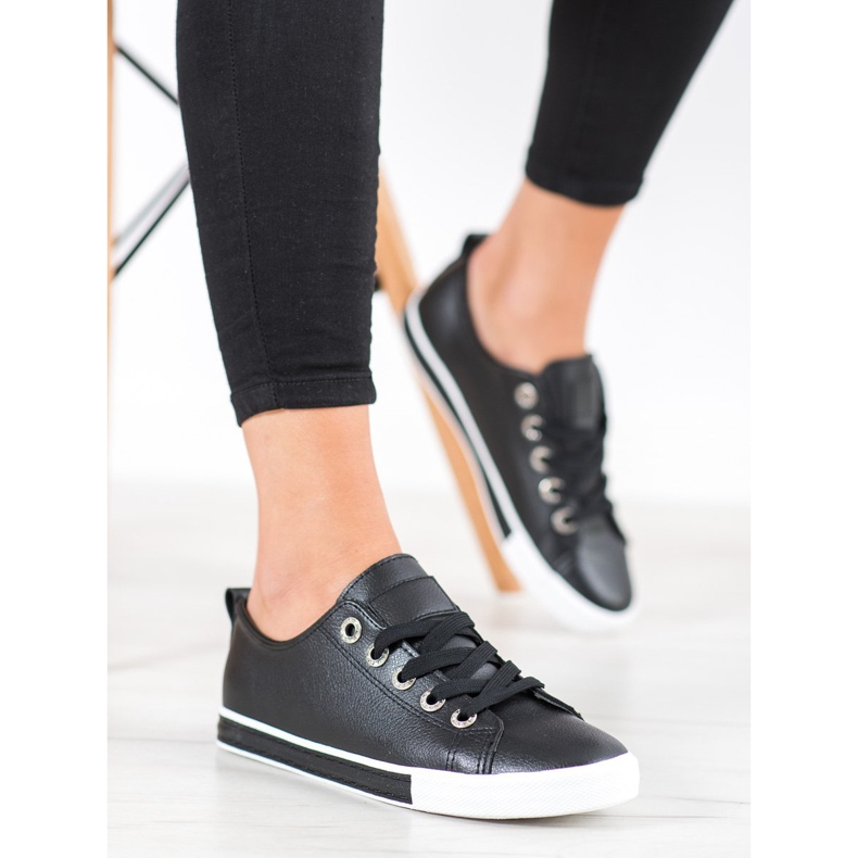 SHELOVET Baskets en cuir écologique le noir 1