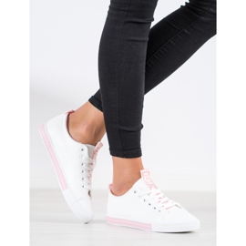 SHELOVET Baskets en cuir écologique blanche rose 1 SHELOVET Baskets en cuir écologique blanche rose 1