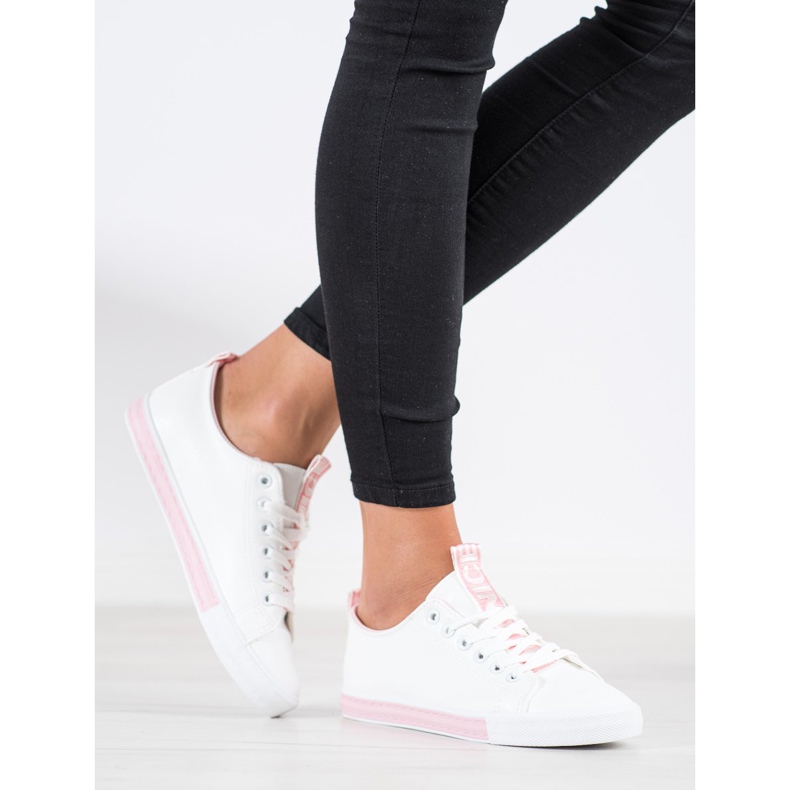 SHELOVET Baskets en cuir écologique blanche rose 1 SHELOVET Baskets en cuir écologique blanche rose 1
