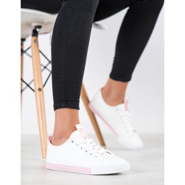 SHELOVET Baskets en cuir écologique blanc rose 2